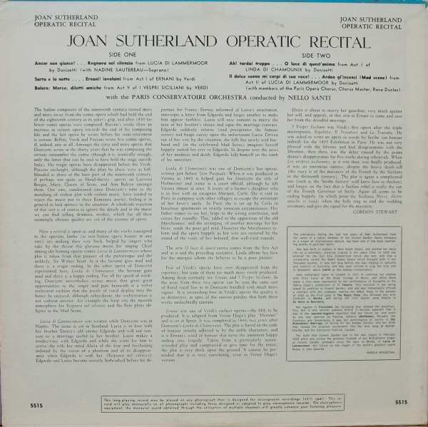 Joan Sutherland, Orchestre De La Société Des Concerts Du Conservatoire, Nello Santi : Operatic Recital (LP, Album, Mono)