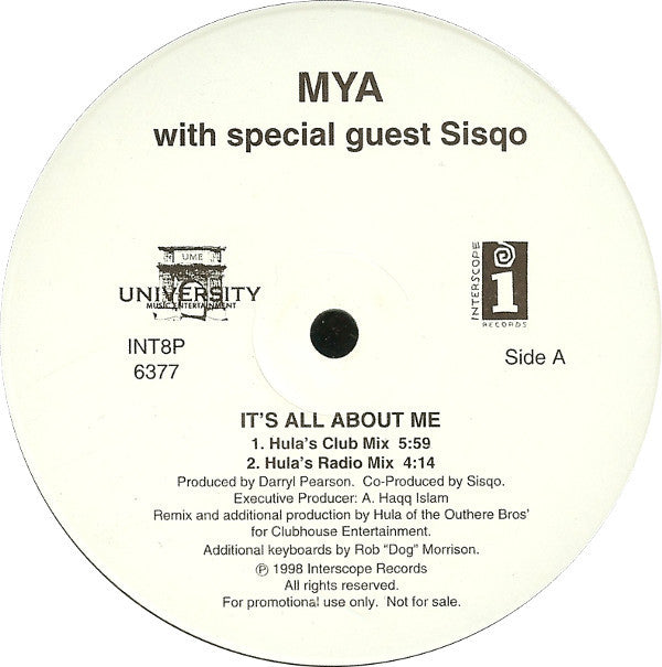 Mya With Special Guest Sisqo : It's All About Me (12", Promo)