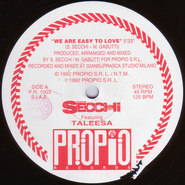 Stefano Secchi Featuring Taleesa : We Are Easy To Love (12")