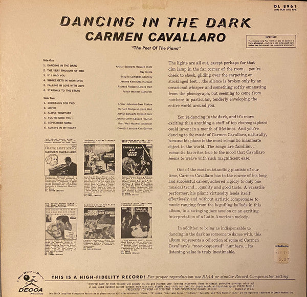 Carmen Cavallaro : Dancing In The Dark (LP, Album, Mono, RE)