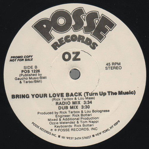 OZ (2) : Bring Your Love Back (Turn Up The Music) (12", Promo)