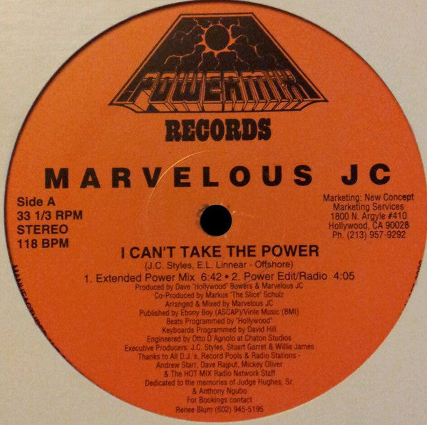 Marvelous JC : I Can't Take The Power (12", Cle)