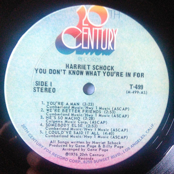 Harriet Schock : You Don't Know What You're In For (LP, Album)