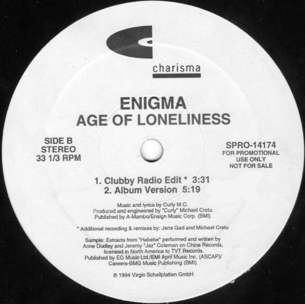 Enigma : Age Of Loneliness (12", Promo)