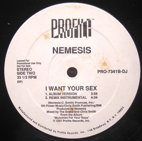 Nemesis (3) : I Want Your Sex (12", Promo)