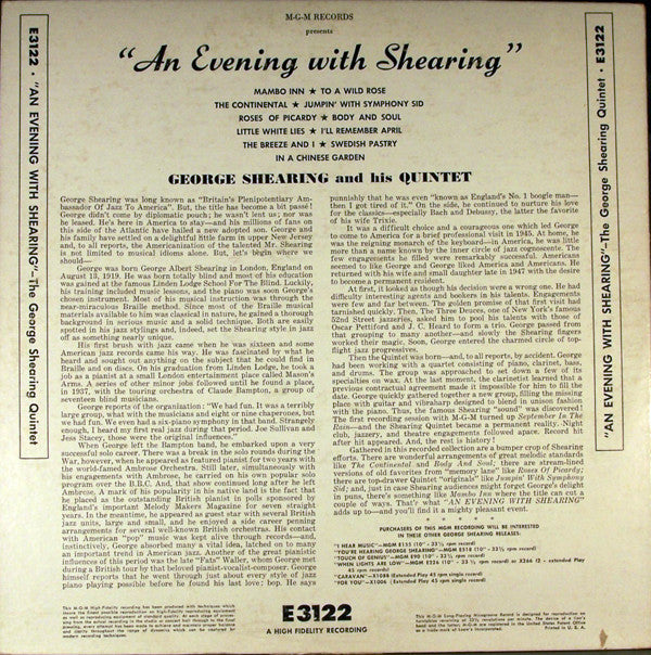The George Shearing Quintet : An Evening With The George Shearing Quintet (LP, Comp)