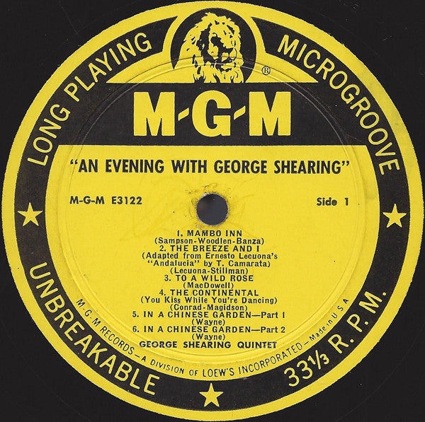 The George Shearing Quintet : An Evening With The George Shearing Quintet (LP, Comp)