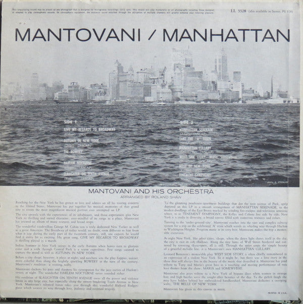 Mantovani And His Orchestra : Manhattan (LP, Mono)