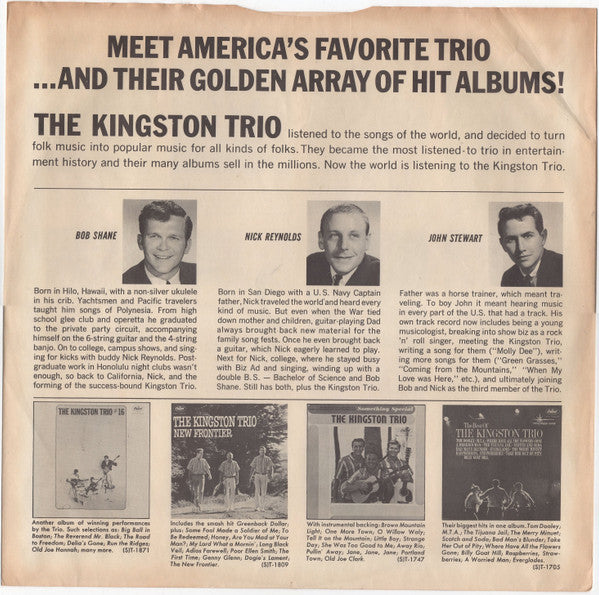 Kingston Trio : Time To Think (LP, Album, Mono)