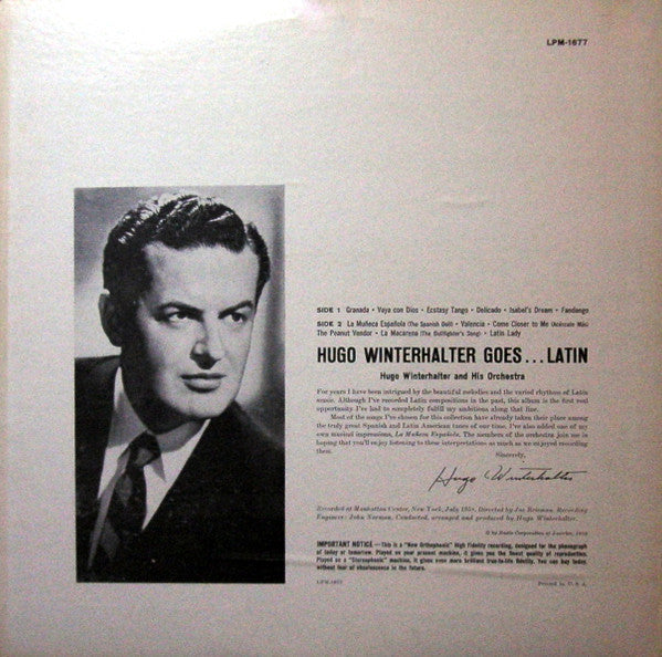 Hugo Winterhalter : Goes...Latin (LP, Mono)