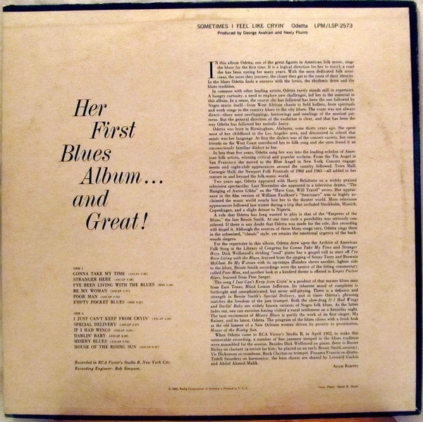 Odetta : Sometimes I Feel Like Cryin' (LP, Album, Mono)