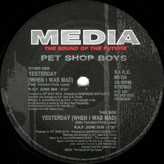 Pet Shop Boys : Yesterday (When I Was Mad) (12", Single)
