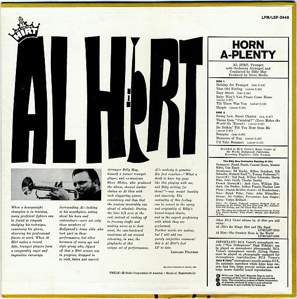 Al Hirt With Orchestra Arranged And Conducted By Billy May : Horn A-Plenty (LP, Album, Roc)