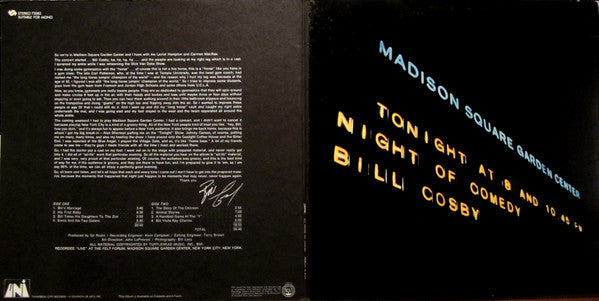Bill Cosby : "Live" Madison Square Garden Center (LP, Album, Gat)