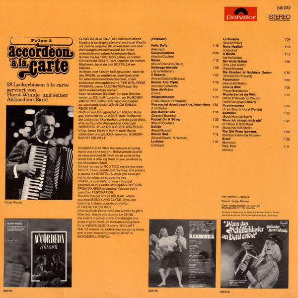 Horst Wende Und Sein Orchester : Accordeon A La Carte - Folge 2 (LP, Album)