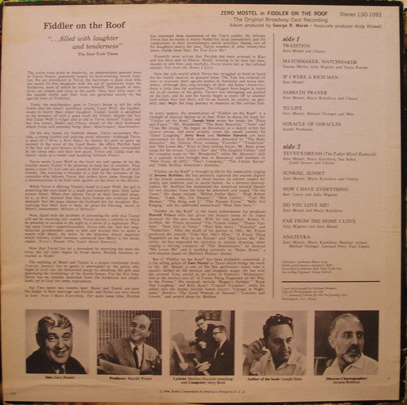 "Fiddler On The Roof" Original Broadway Cast, Jerry Bock : Zero Mostel In Fiddler On The Roof (The Original Broadway Cast Recording) (LP, Album, RE, Ind)