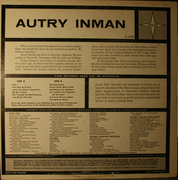 Autry Inman : Great Country & Western Singer (LP, Album, Mono)