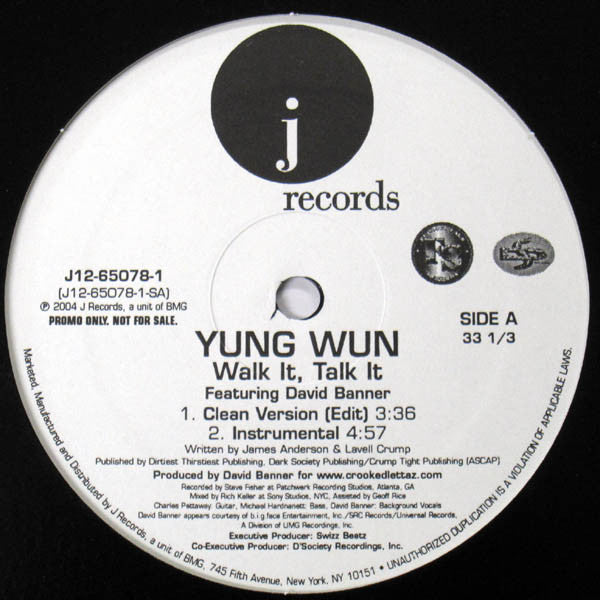 Yung Wun Featuring David Banner : Walk It, Talk It (12", Single, Promo)