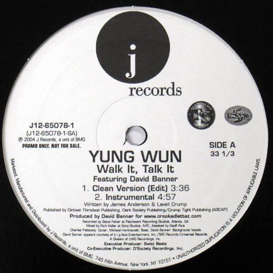 Yung Wun Featuring David Banner : Walk It, Talk It (12", Single, Promo)