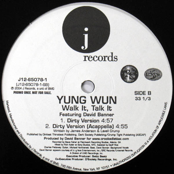 Yung Wun Featuring David Banner : Walk It, Talk It (12", Single, Promo)