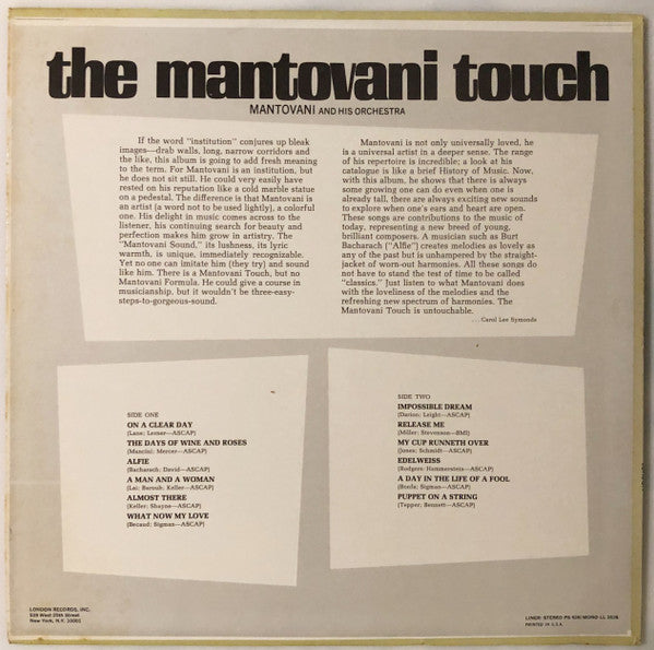 Mantovani And His Orchestra : The Mantovani Touch (LP, Album)