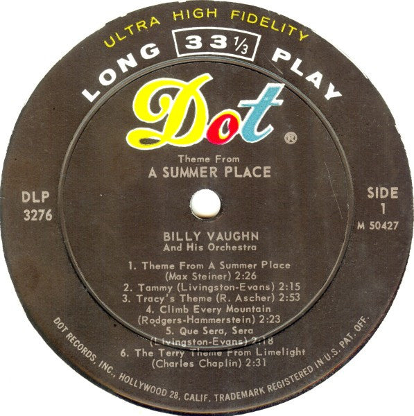 Billy Vaughn And His Orchestra : Theme From A Summer Place (LP, Album, Mono, ® O)