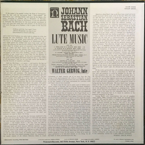 Johann Sebastian Bach / Walter Gerwig : Lute Music (LP, RP)