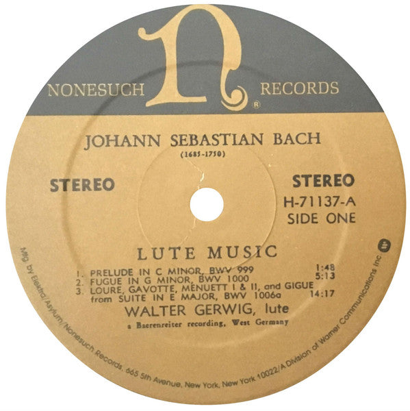 Johann Sebastian Bach / Walter Gerwig : Lute Music (LP, RP)