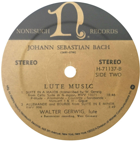 Johann Sebastian Bach / Walter Gerwig : Lute Music (LP, RP)