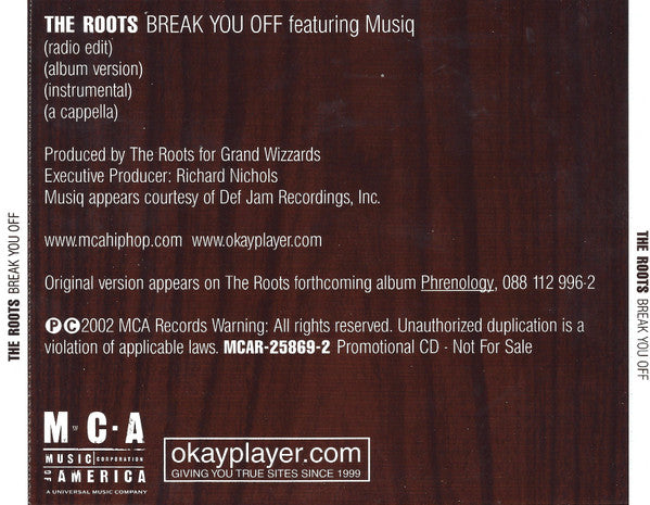 The Roots Featuring Musiq Soulchild : Break You Off (CD, Single, Promo)