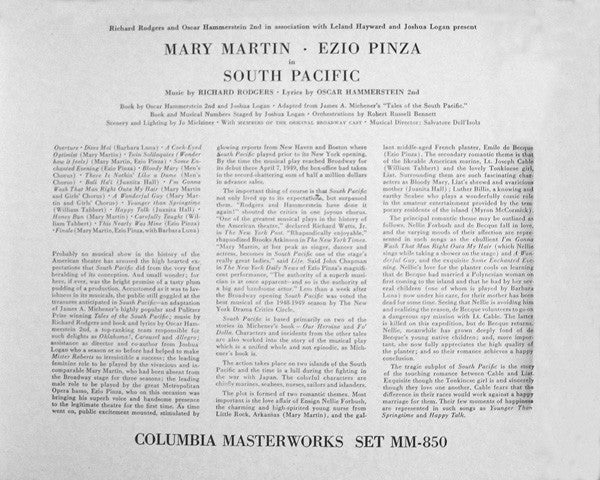 Mary Martin, Ezio Pinza, Rodgers & Hammerstein With "South Pacific" Original Broadway Cast : South Pacific (7xShellac, 10", Album)