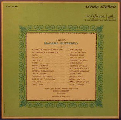 Giacomo Puccini - Anna Moffo, Rosalind Elias, Cesare Valletti, Renato Cesari, Erich Leinsdorf, Orchestra Del Teatro Dell'Opera Di Roma E Coro Del Teatro Dell'Opera Di Roma : Madama Butterfly (3xLP + Box)