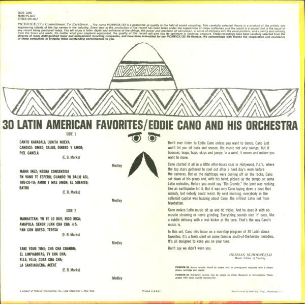 Eddie Cano And His Orchestra : 30 Latin American Favorites (LP)