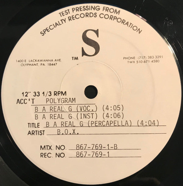 B.O.X. : Low Down / B A Real G (12", TP)