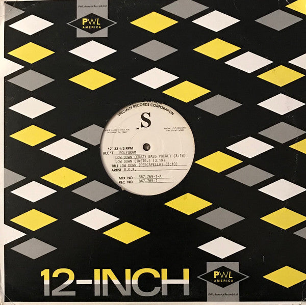 B.O.X. : Low Down / B A Real G (12", TP)