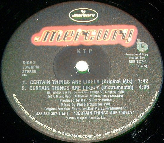 Kissing The Pink : Certain Things Are Likely (12", Promo)