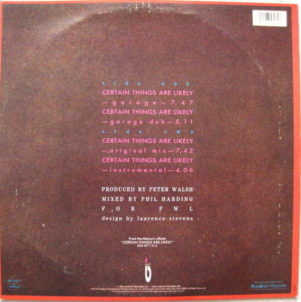 Kissing The Pink : Certain Things Are Likely (12", Promo)