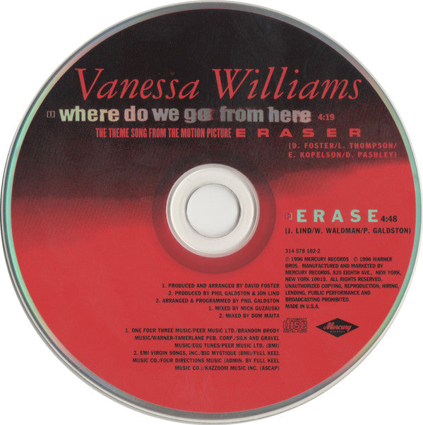 Vanessa Williams : Where Do We Go From Here (The Theme Song From The Motion Picture Eraser) (CD, Single)
