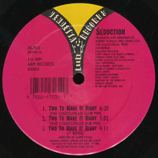 Seduction : Two To Make It Right (12", Single, SRC)