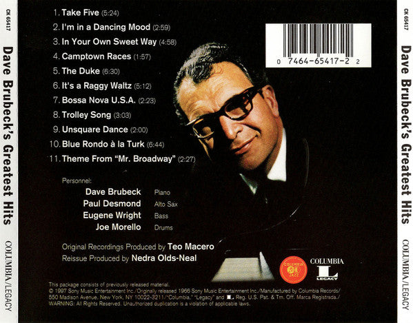 Dave Brubeck : Dave Brubeck's Greatest Hits (CD, Comp, RE, RM, No )