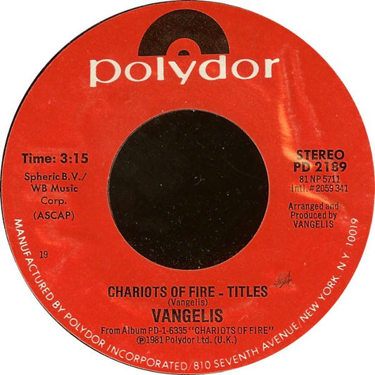 Vangelis : Chariots Of Fire - Titles (7", Single, Styrene, 19 )