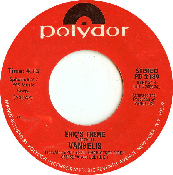 Vangelis : Chariots Of Fire - Titles (7", Single, Styrene, 19 )