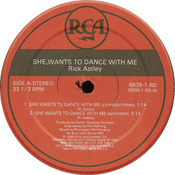 Rick Astley : She Wants To Dance With Me (12", All)