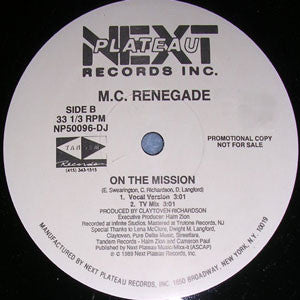 MC Renegade : My Baby Is Gone (She's Gone) (12", Promo)