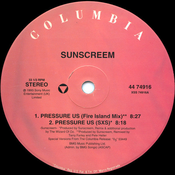 Sunscreem : Pressure US (12")