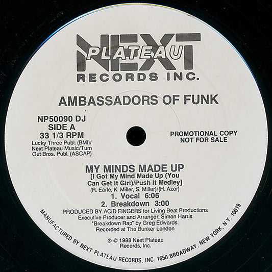 Ambassadors Of Funk : My Minds Made Up (12", Promo)