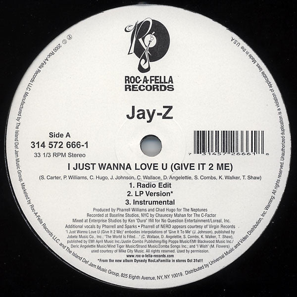 Jay-Z : I Just Wanna Love U (Give It 2 Me) (12", Single)