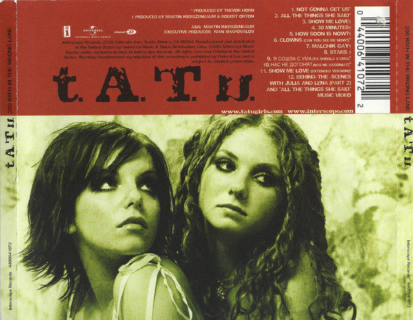 t.A.T.u. : 200 KM/H In The Wrong Lane (CD, Album, Enh)