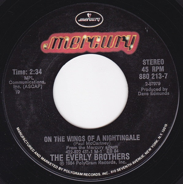Everly Brothers : On The Wings Of A Nightingale (7", Single, Styrene, Bes)