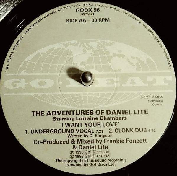 The Adventures Of Daniel Lite : I Want Your Love (12")